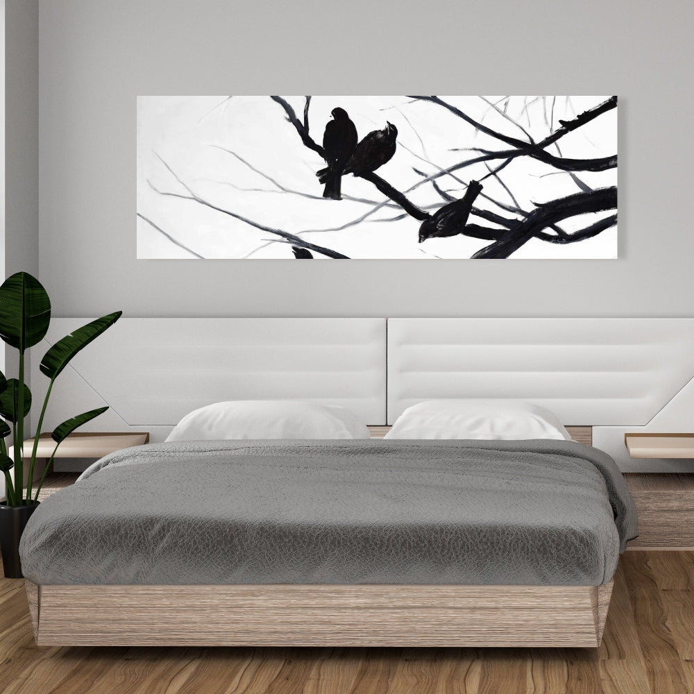 Birds and Branches Silhouette Canvas | Monochrome Trees Decor