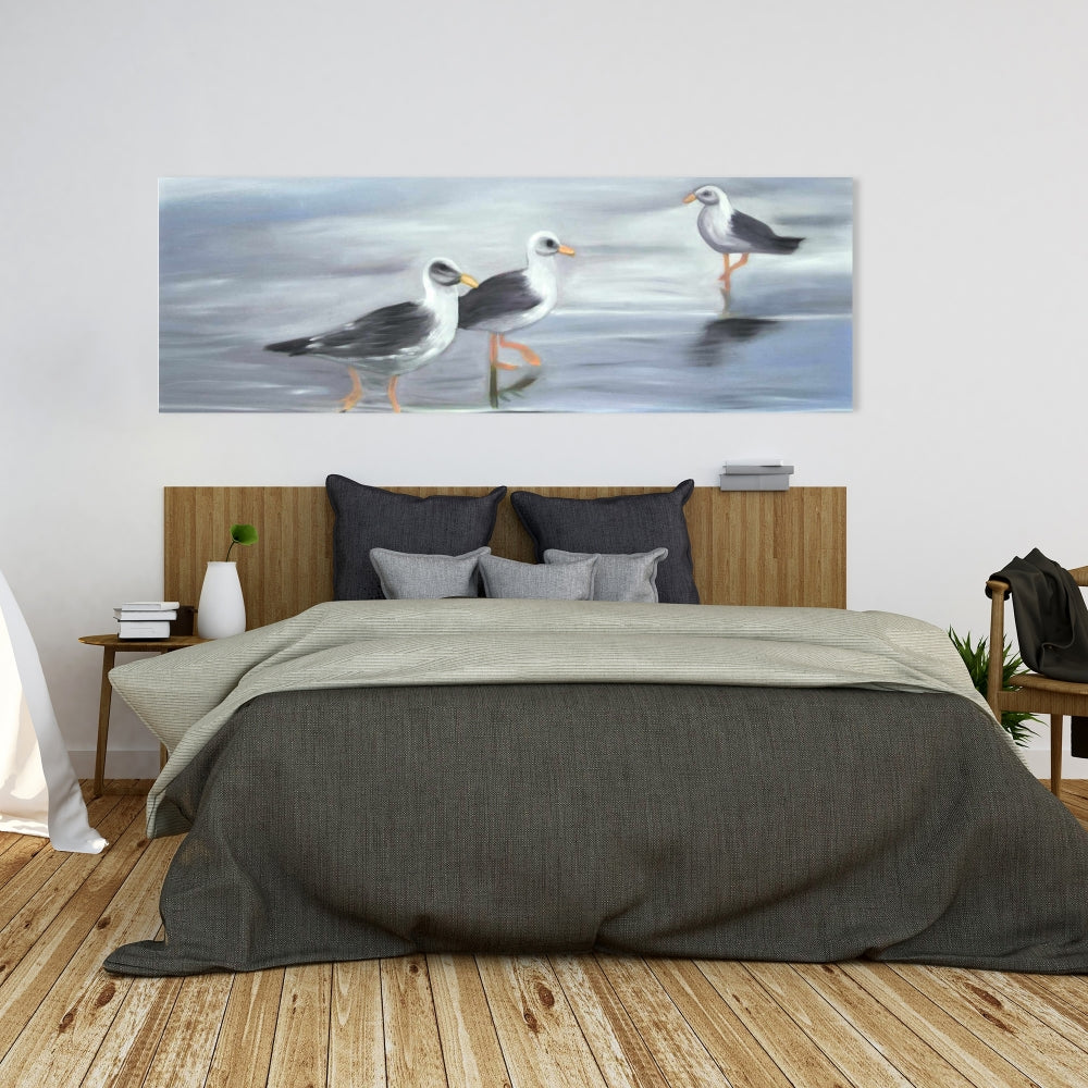 Three Gulls Canvas - Blue Bird Living Room Decor Wall Art