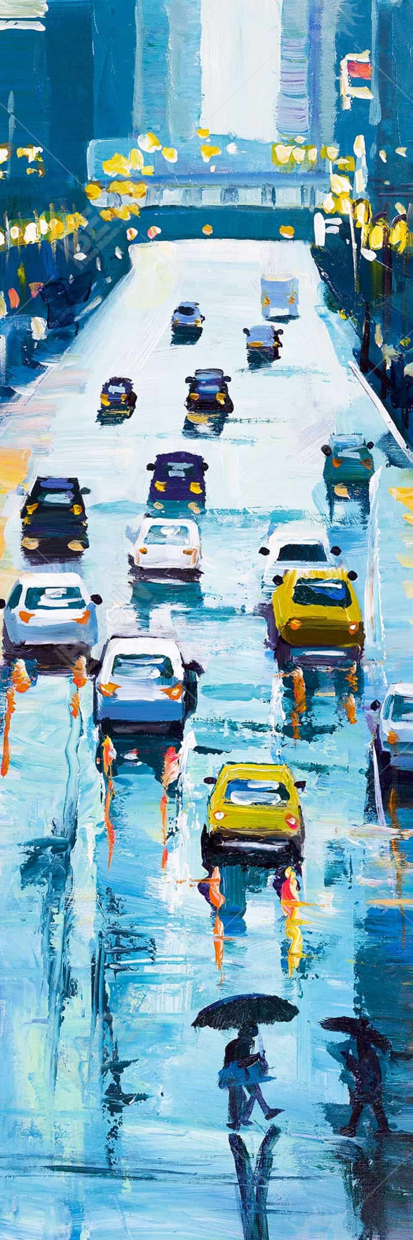 Rainy Streets of New York Canvas | Blue Framed Home Decor