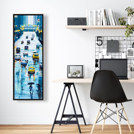 Rainy Streets of New York Canvas | Blue Framed Home Decor