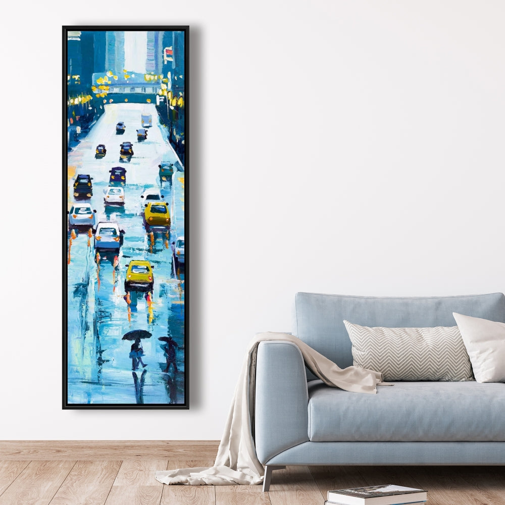 Rainy Streets of New York Canvas | Blue Framed Home Decor