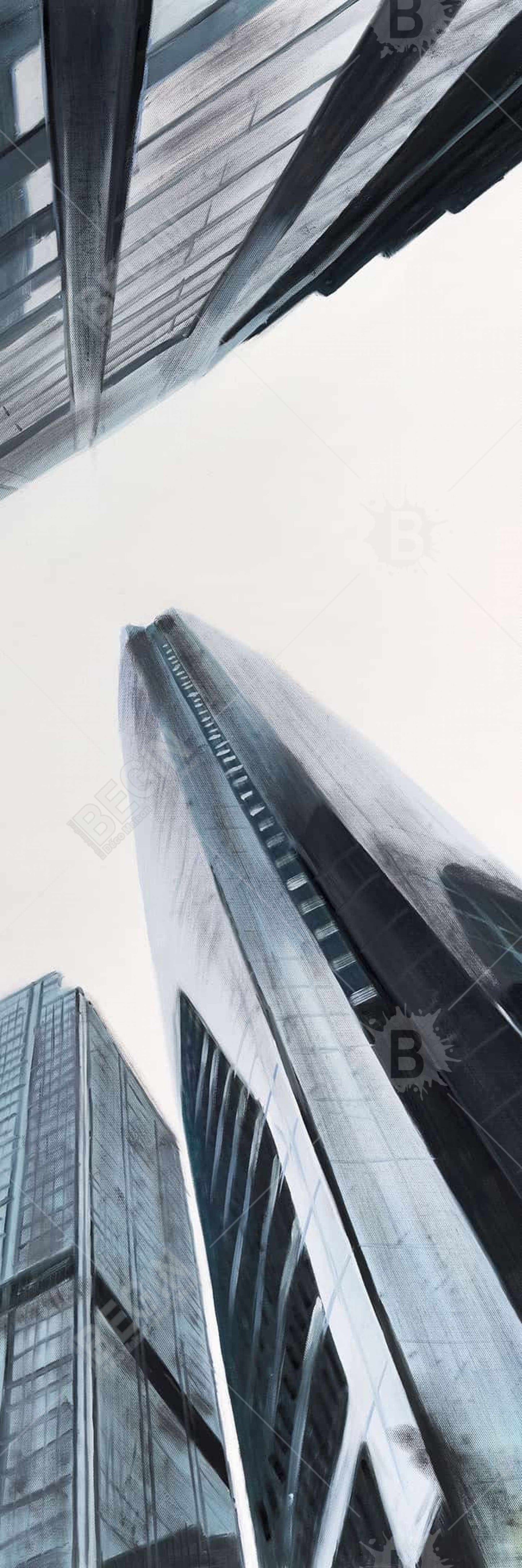 Perspective View of Skyscraper - Blue Cities Framed Canvas