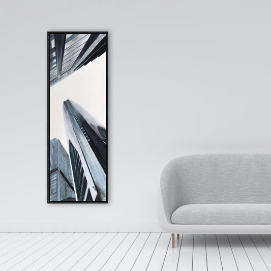 Perspective View of Skyscraper - Blue Cities Framed Canvas