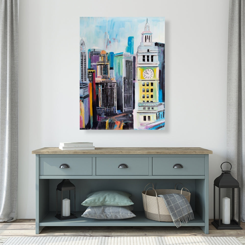 Colorful Cityscape of Manhattan Canvas - Blue Home Decor