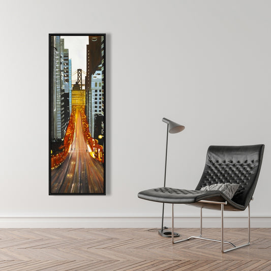 San Francisco by Night Framed Canvas | Blue Scenic Wall Art