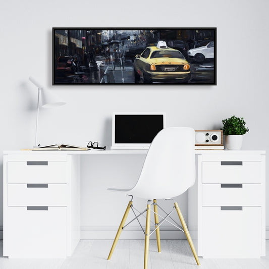 New York in the Dark Canvas | Gray Frame | Bedroom Decor