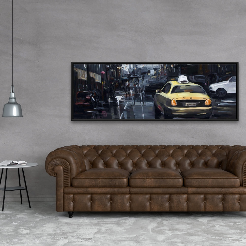 New York in the Dark Canvas | Gray Frame | Bedroom Decor