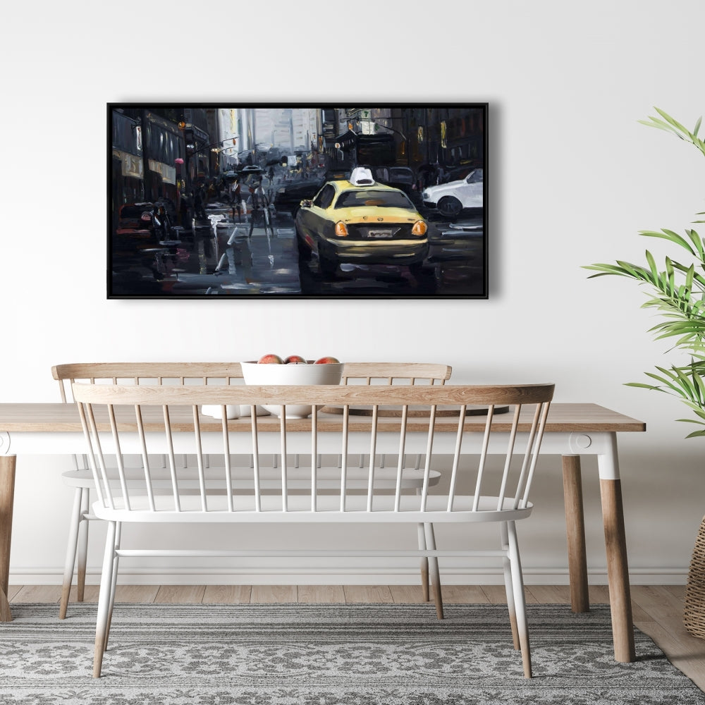 New York in the Dark Canvas | Gray Frame | Bedroom Decor
