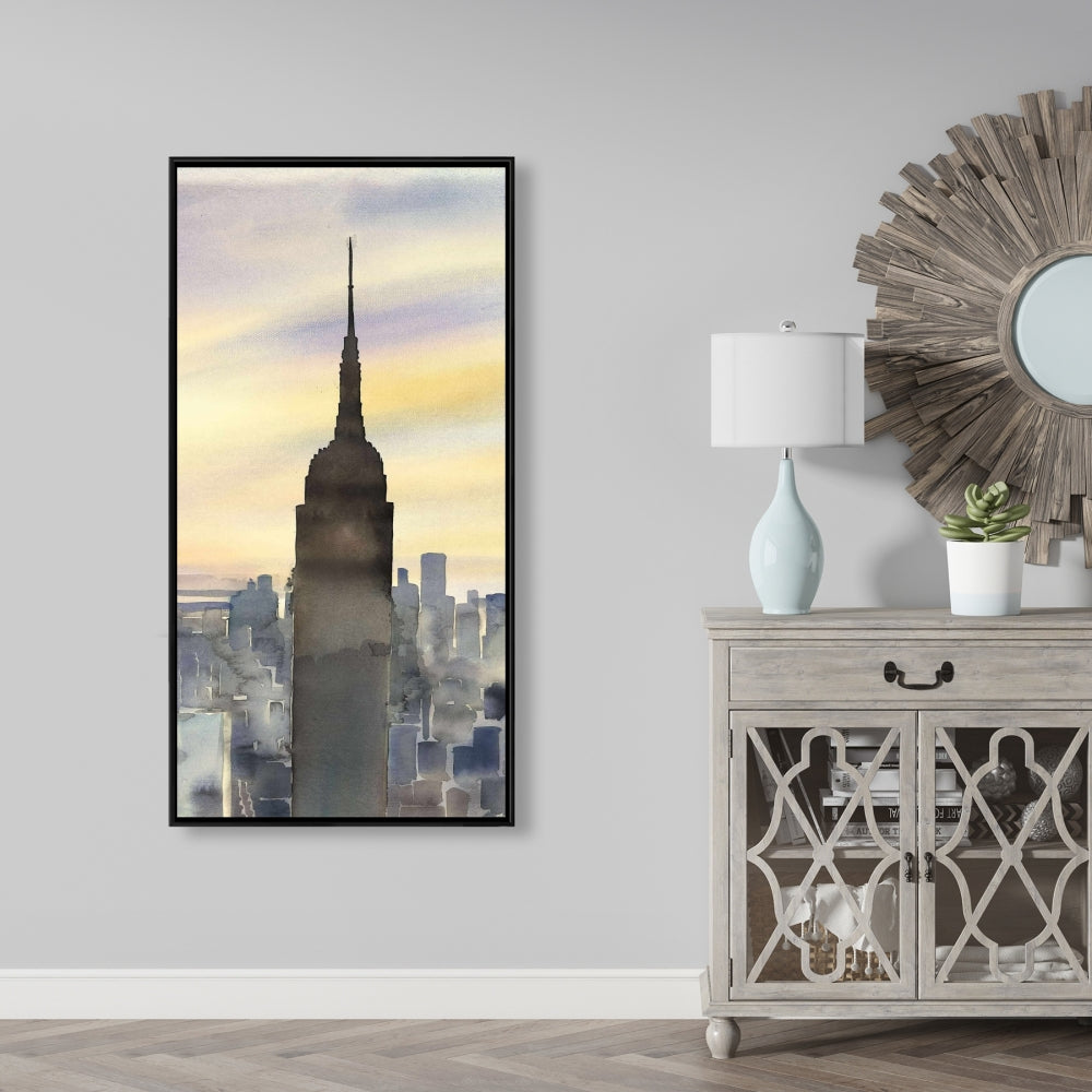 Toile de salle de bain bleue Coucher de soleil sur New York | Décoration d'intérieur
