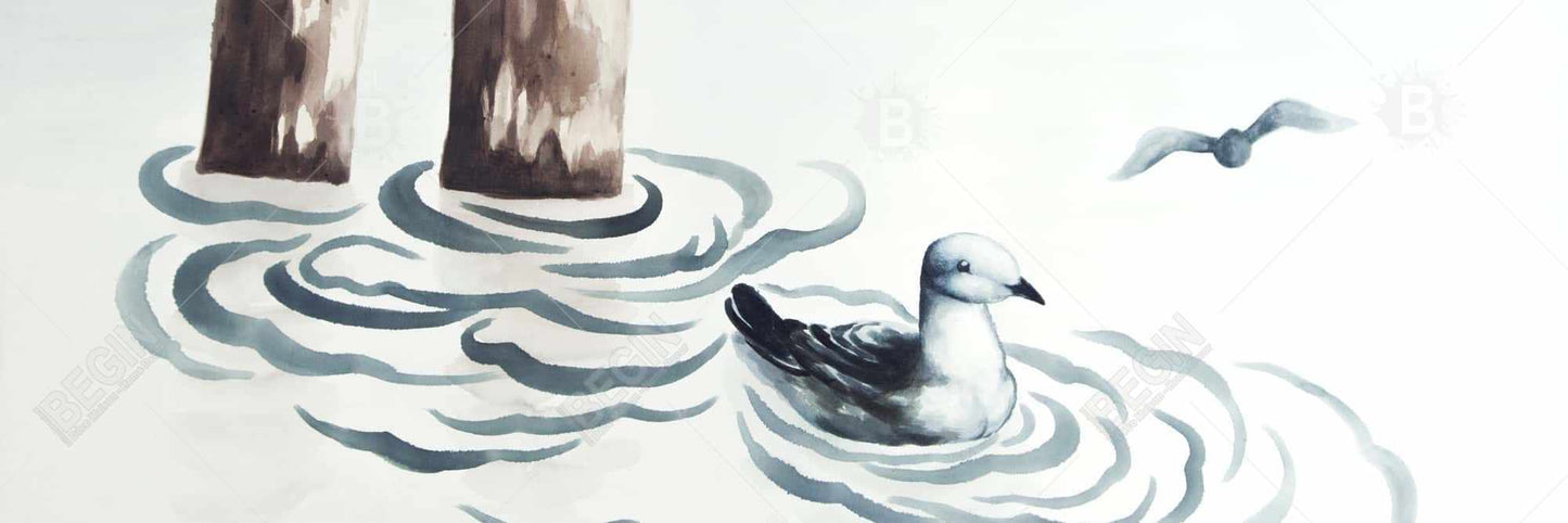 Seagull Canvas - Marine Blue Bathroom Decor | Home Art