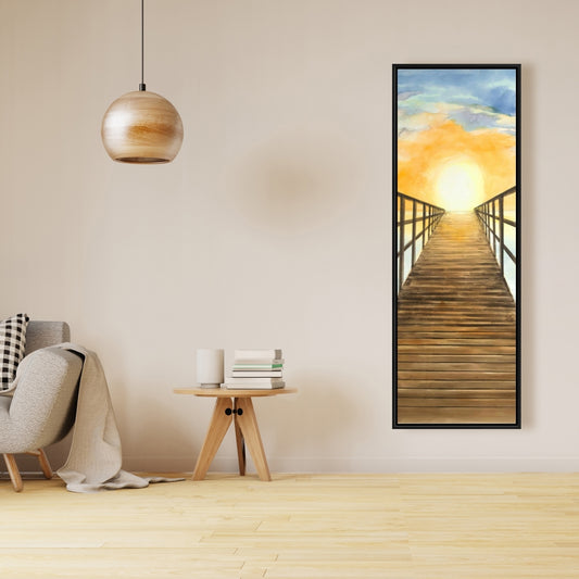 Toile encadrée jaune « Coucher de soleil sur la mer » | Décoration d'intérieur