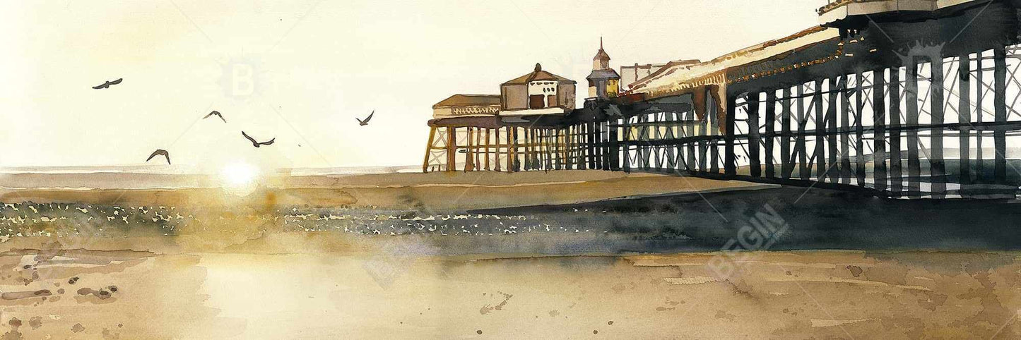 Toile « Coucher de soleil à la plage » | Cadre beige | Décoration d'intérieur