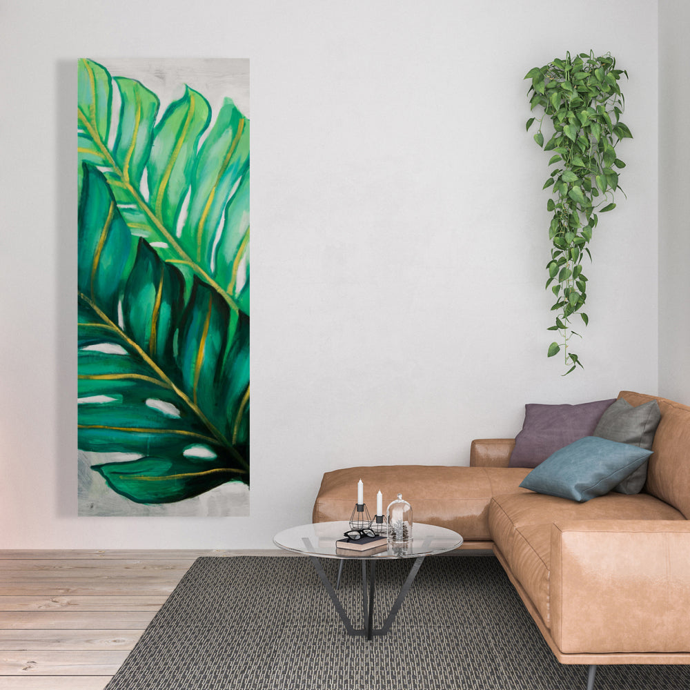 Bedroom Green Botanical Canvas - Three Exotic Plant Leaves Decor