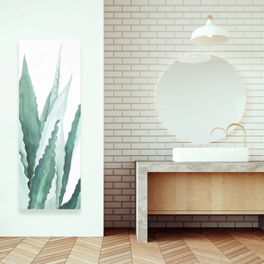Watercolor Agave Plant Canvas | White Exotic Floral Decor