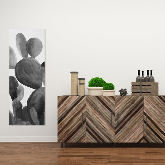 Exotic Botanical Gray Canvas - Grayscale Paddle Cactus Decor