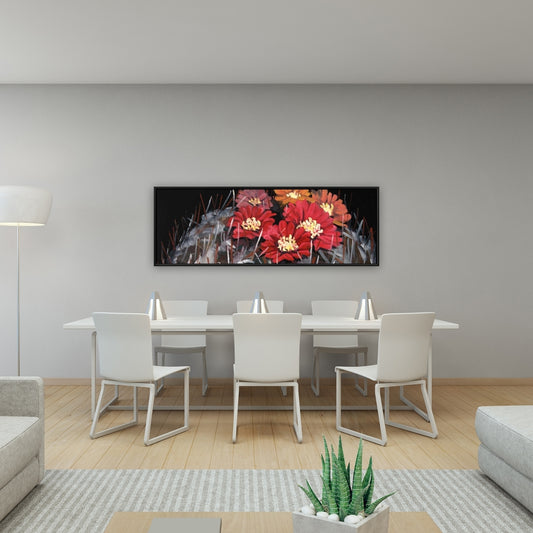 Mammillaria Cactus in Bloom | Floral Framed Canvas Decor