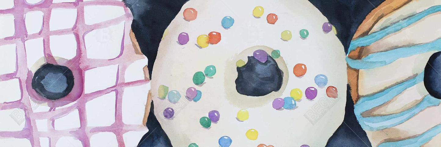 Watercolor Doughnuts Canvas | Blue Framed | Home Decor Art