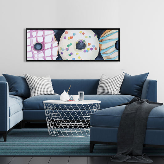 Watercolor Doughnuts Canvas | Blue Framed | Home Decor Art