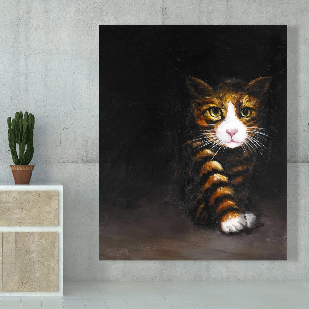 Discreet Cat Canvas - White Pet Animal Art for Home Decor