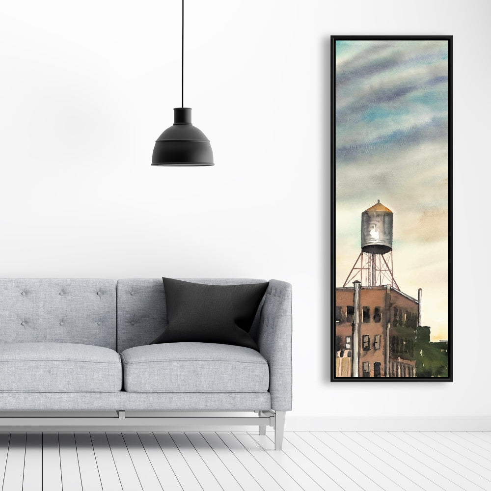 Water Tower in New York Framed Canvas | Industrial Decor