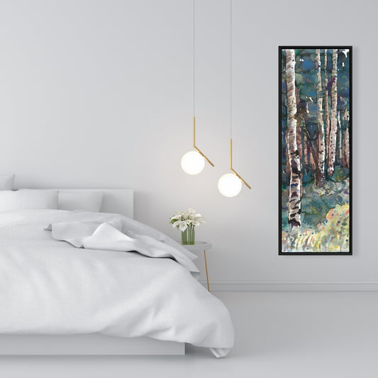 Toile encadrée « Bouleaux » bleus – Décoration murale