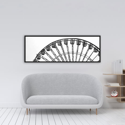 Monochrome Ferris Wheel White Framed Canvas | Home Decor