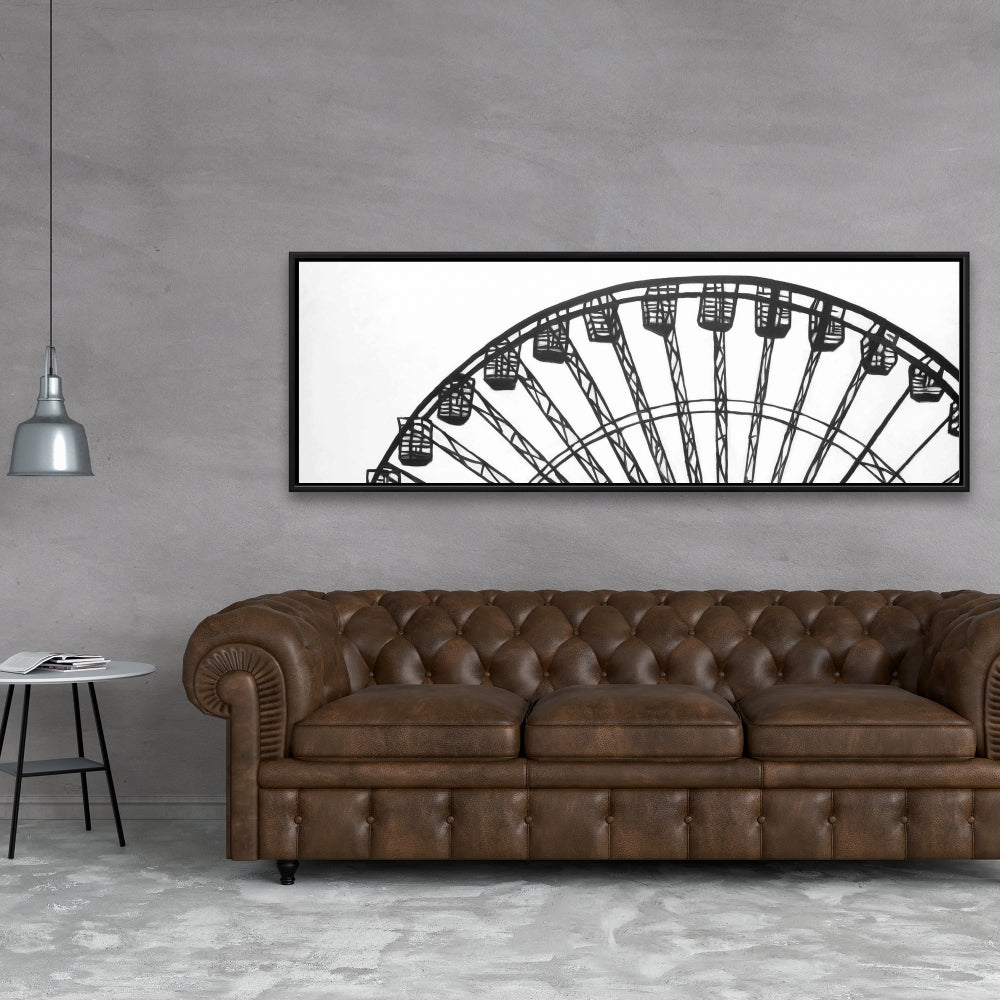 Monochrome Ferris Wheel White Framed Canvas | Home Decor