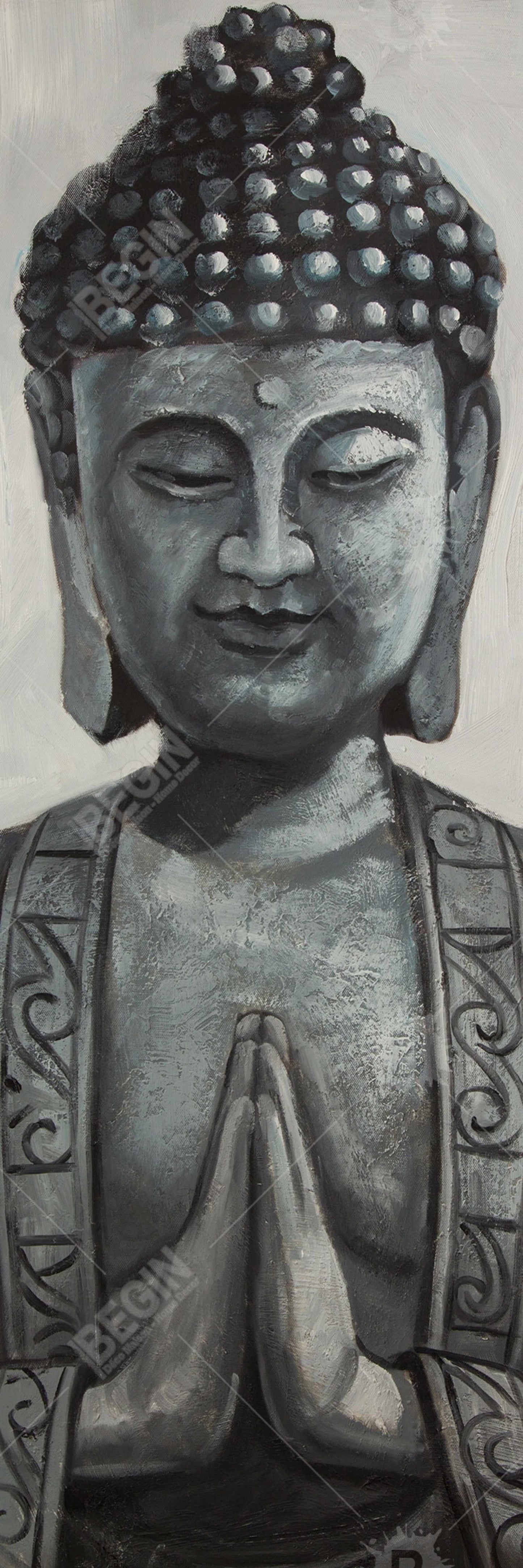 Gray Asian Framed Buddha Canvas | Elegant Bedroom Wall Art