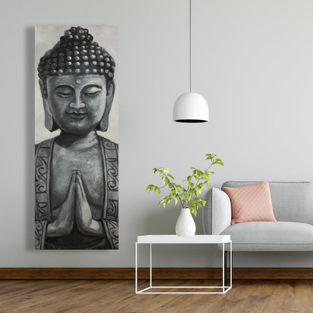 Asian Bedroom Gray Canvas Buddha - Home Decor Wall Art