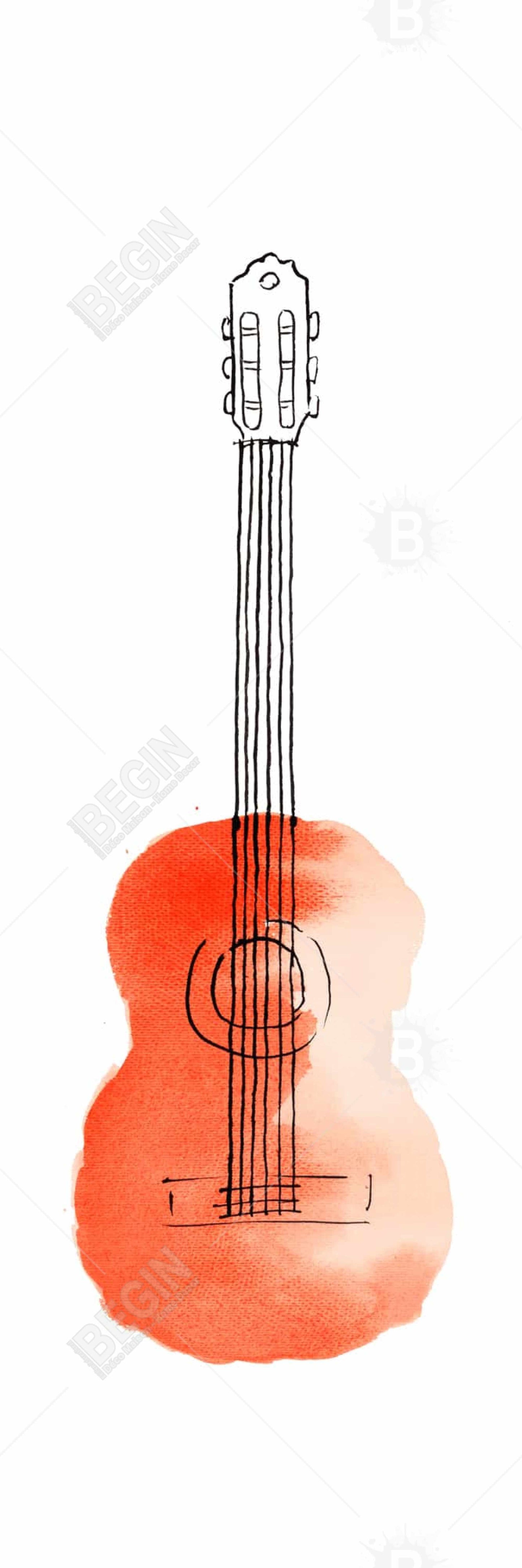 Little Red Guitar Retro Canvas | Musical Living Room Decor