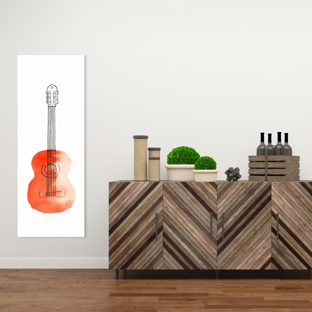 Little Red Guitar Retro Canvas | Musical Living Room Decor