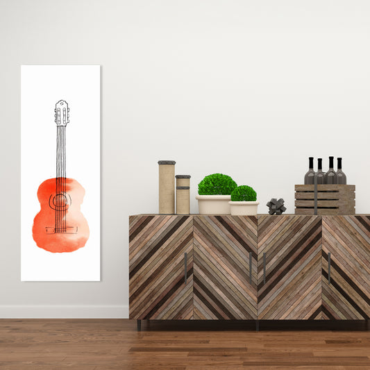 Little Red Guitar Retro Canvas | Musical Living Room Decor