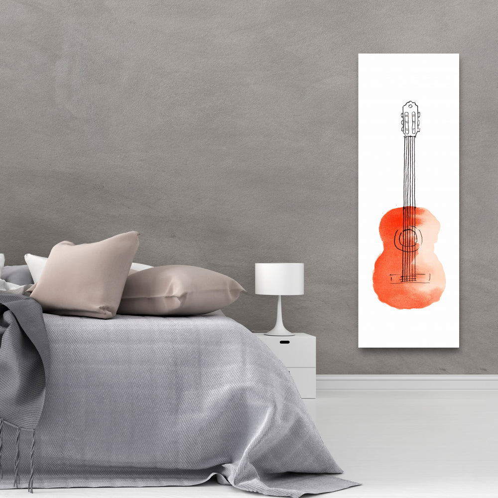 Little Red Guitar Retro Canvas | Musical Living Room Decor
