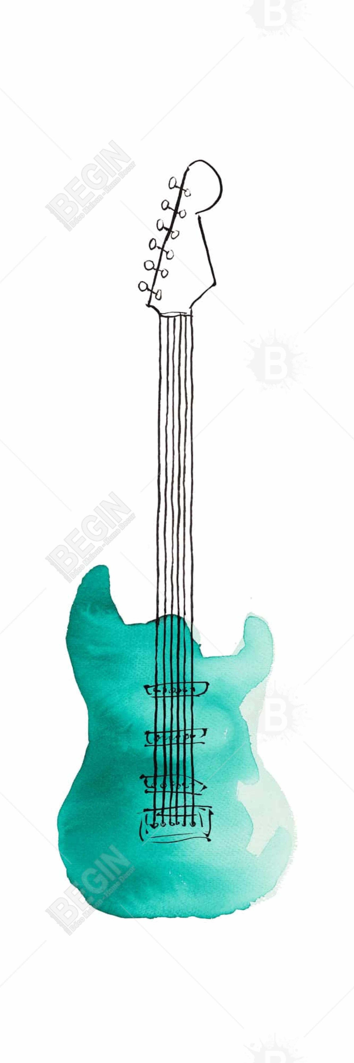 Retro Turquoise Electric Guitar Canvas - Home Decor Wall Art