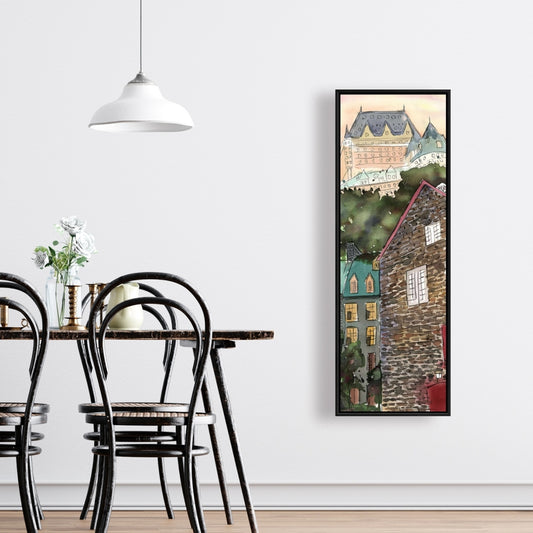 Toile du Château Frontenac | Décoration d'intérieur encadrée avec arbres bruns