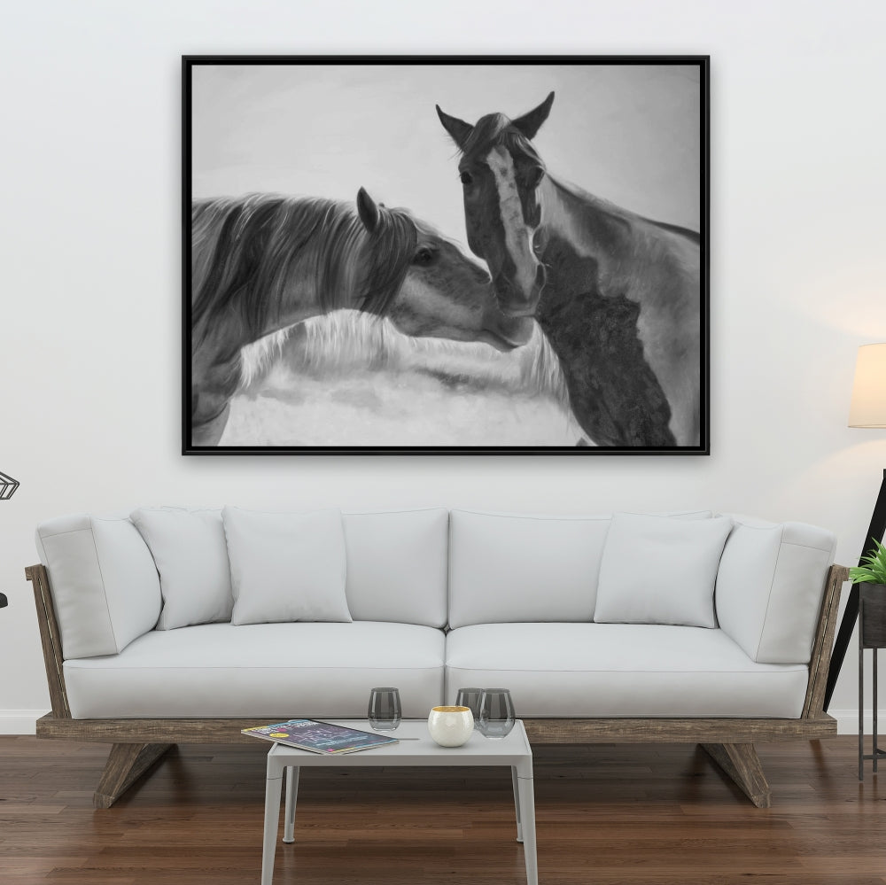 Horses Lover Monochrome Framed Canvas | Farm Animals Decor