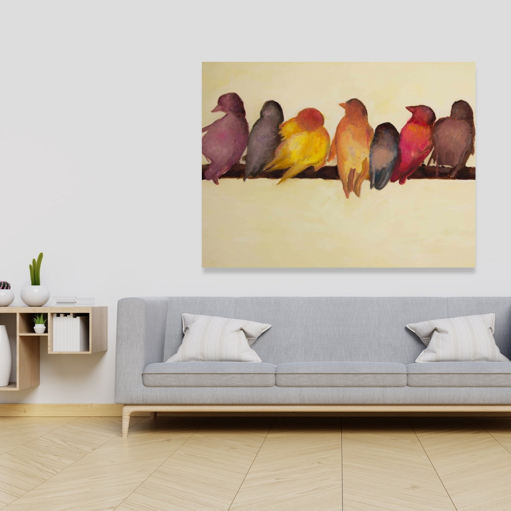 Bird Family Yellow Canvas - Contemporary Bedroom Wall Art