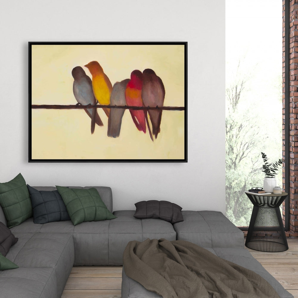 Five Birds on a Branch | Contemporary Canvas for Bedroom Decor
