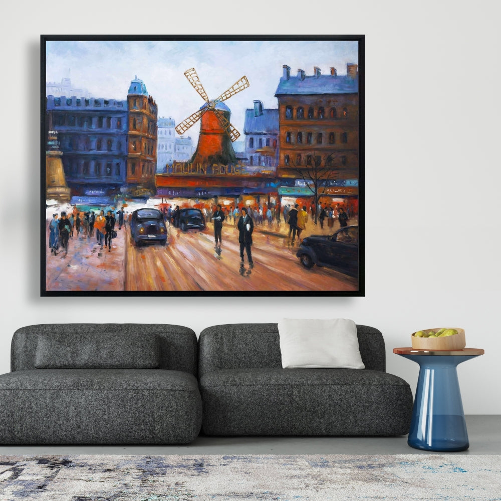 Toile encadrée « Scène de rue au Moulin Rouge » | Décoration d'intérieur