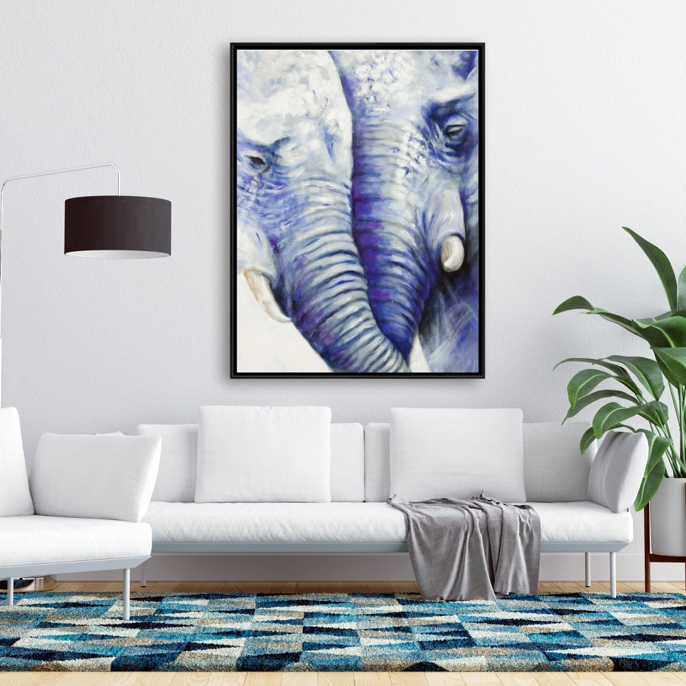 Blue Bedroom Decor | Romantic Elephant Couple Canvas Art
