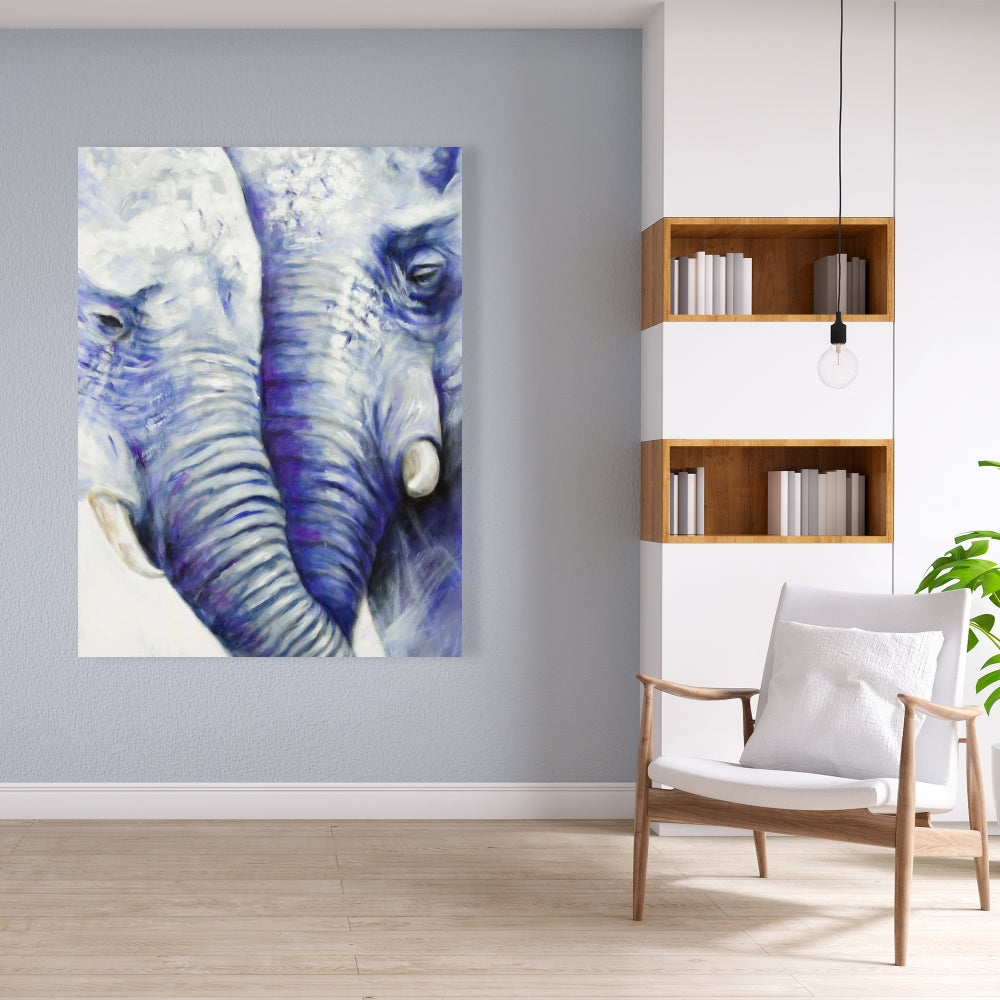Blue Elephant Romantic Canvas | Elephant Couple Home Decor