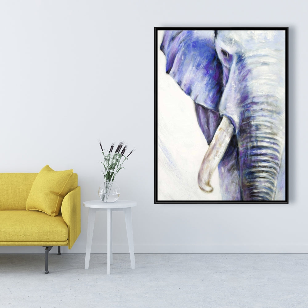 Blue Elephant Framed Canvas | Animal Bedroom Decor | Home Art