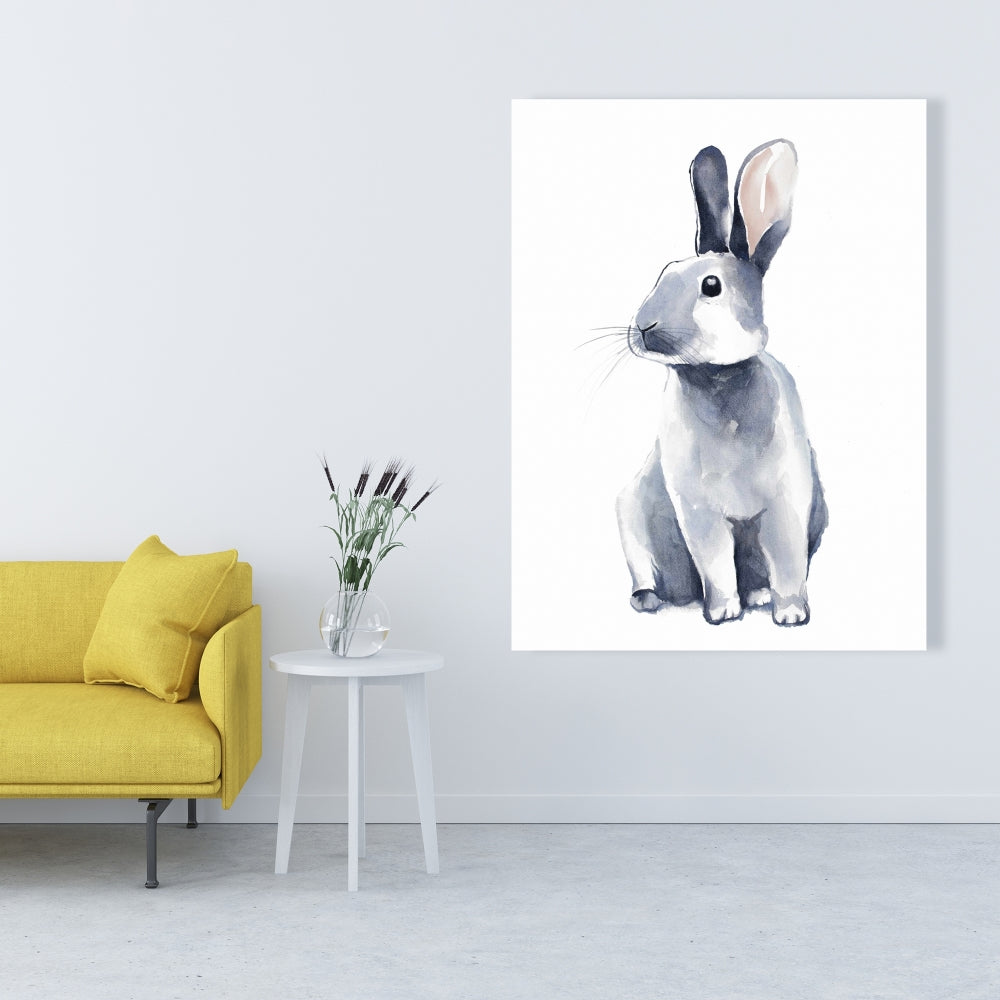 Gray Curious Rabbit Canvas | Scandinavian Animal Home Decor