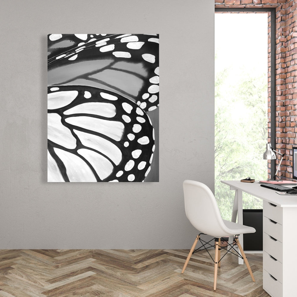 Butterfly Wings Closeup Canvas - Monochrome White Wall Art