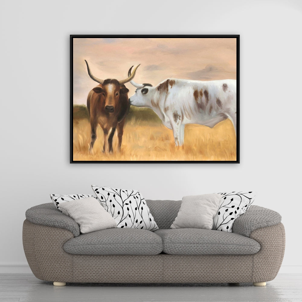 Toile encadrée « Troupeau de Nguni » – Décoration de chambre à coucher avec animaux de la ferme