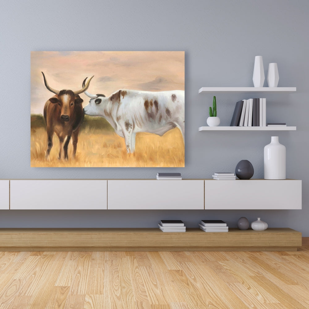 Toile marron représentant un troupeau de Nguni pour chambre à coucher – Décoration d'intérieur avec animaux de la ferme