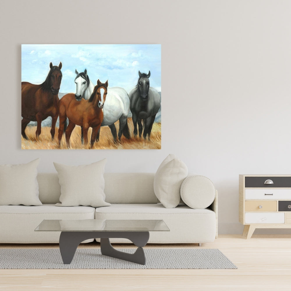 Rustic Horses in Meadow Canvas | Farm Animal Home Decor