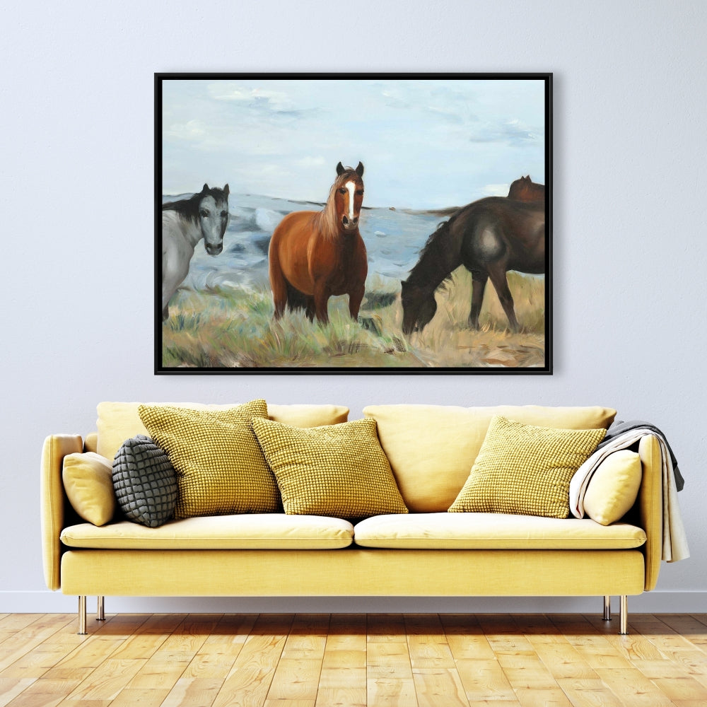 Rustic Horses in Meadow Canvas | Home Decor Framed Art