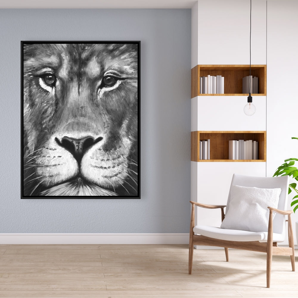 Lion Portrait - White African Framed Canvas | Home Decor Art