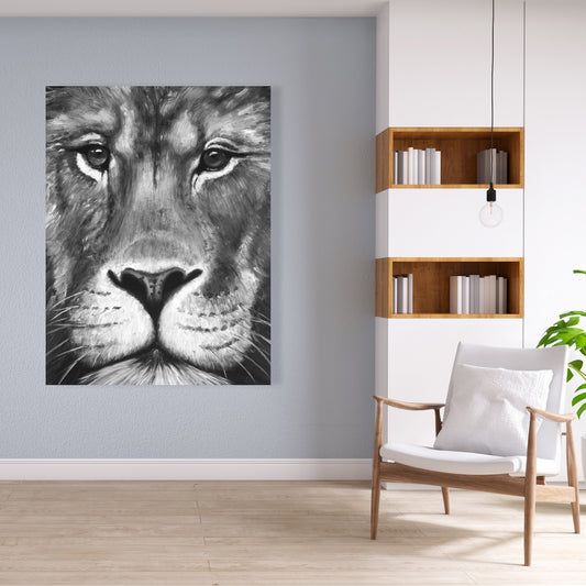 Portrait de lion sur toile | Art félin africain pour la décoration intérieure
